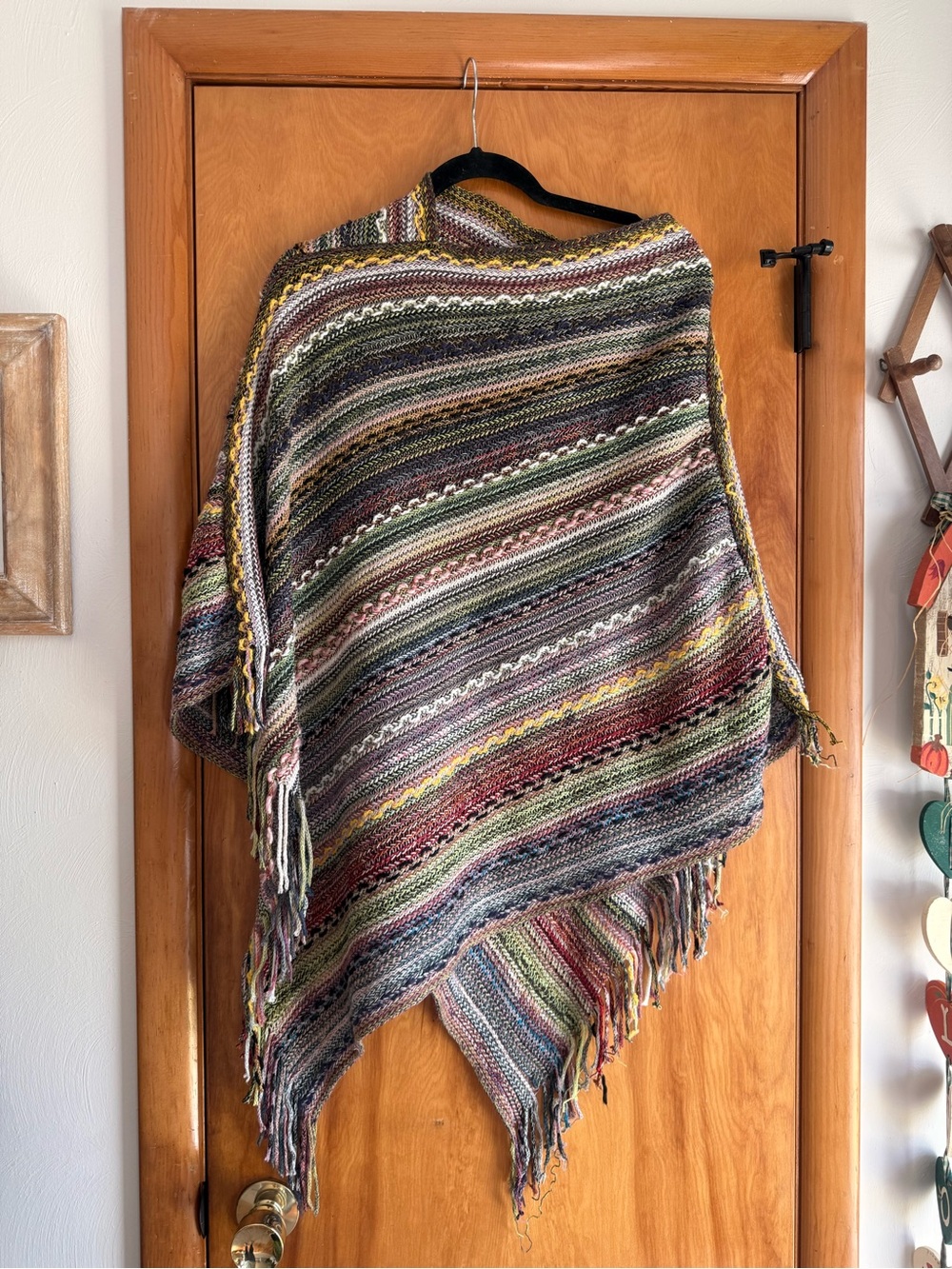 Boho Multicolor Striped Knit Poncho
